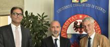 Nella foto, il presidente Finocchiaro tra il direttore generale Pellacani (a sinistra) e il rettore Collini ©GiovanniCavulli